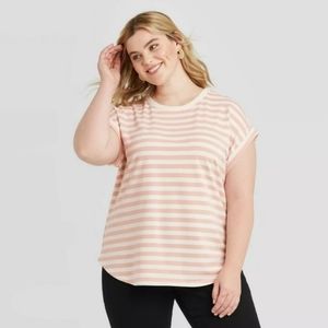 NWT Ava & Viv Striped Pink and Cream Tee 1X